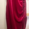 Askılı Kruvaze Yaka Kırmızı Kadife Elbise 5