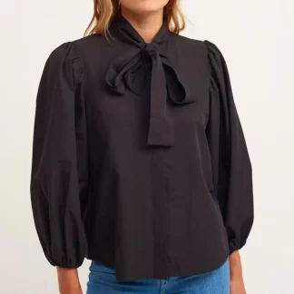 Long sleeve Black Shirt with bow detail on the collar