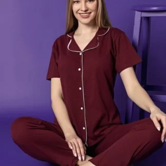 Пижамный комплект бордового цвета с рубашкой