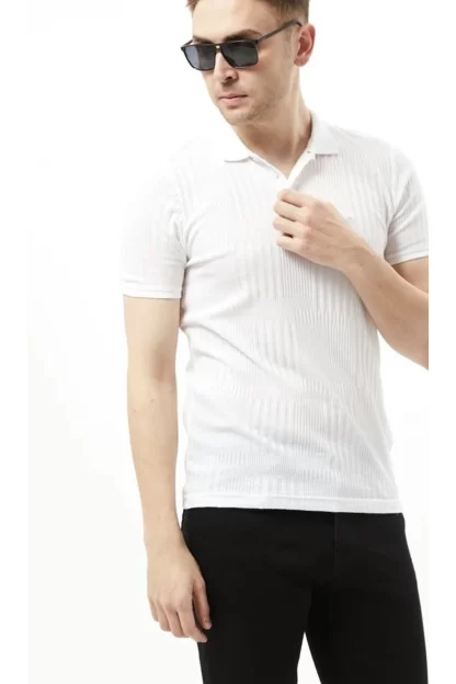 Polo yaka desenli Beyaz Erkek T-shirt