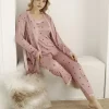 Askılı Yaka Pembe Siyah Puantiyeli Üçlü Kadın Pijama Takımı 3