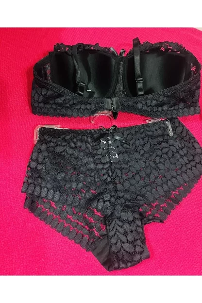 Red with Black lace trim Bra-Panty set - Secret Lookz