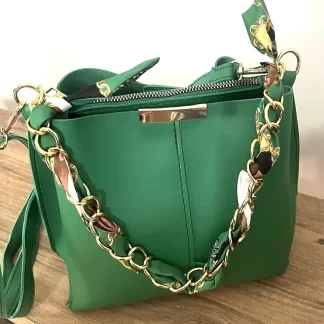Green Shoulder Bag with Scarf