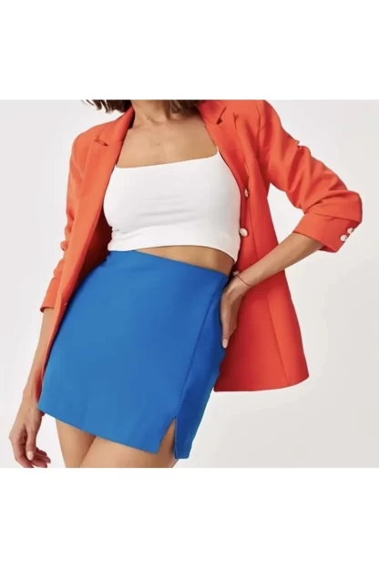 Saks Blue Slit Mini Skirt 3