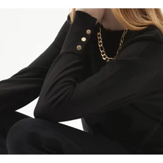 Black Knitwear Sweater with Buttons on Sleeve Cuffs