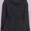 Hooded Black Women's Coat with Fur Collar 4