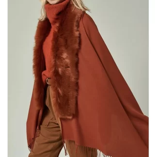 Women's Poncho with Fur Collar
