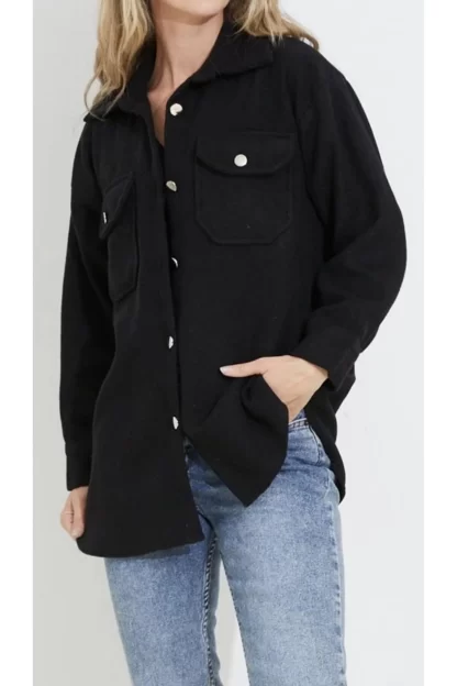 Gömlek Model Siyah Kaşe Kadın Ceket