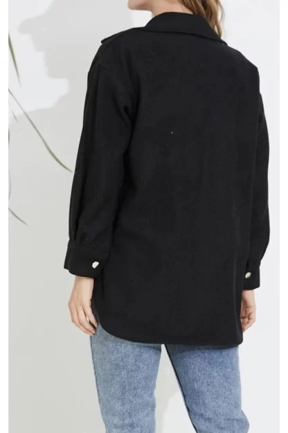 Gömlek Model Siyah Kaşe Kadın Ceket 2