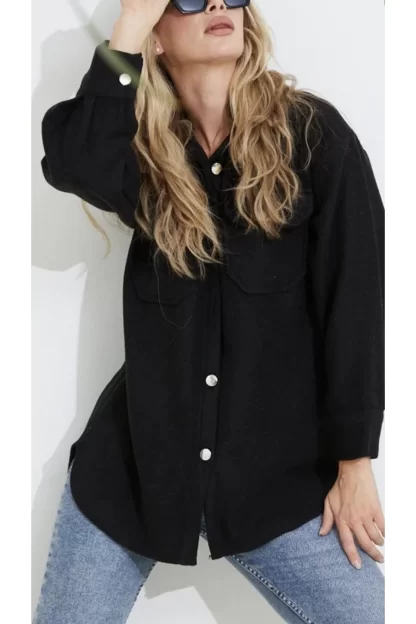 Gömlek Model Siyah Kaşe Kadın Ceket 5