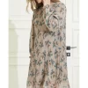 Brown Pleated Floral Dress 2