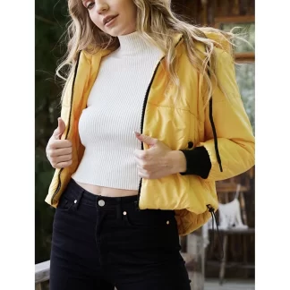 Hooded Yellow Colored Puffer Jacket