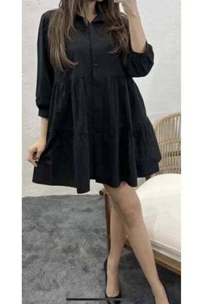 Siyah Renkli Gömlek Elbise 3
