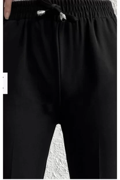 Siyah Beli Lastikli Boru Paça Pantolon 4