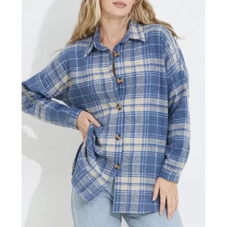 Beige Checkered Blue Lumberjack Shirt for Women