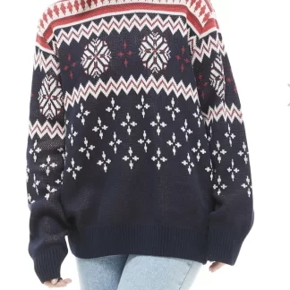 Patterned Crew Neck Navy Blue Sweater