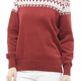Patterned Half Turtleneck Claret Red Sweater for Women
