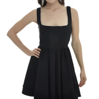 Kalın Askılı Siyah Mini Elbise