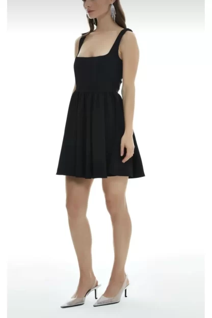 Black Thick Strap Short Dress 2