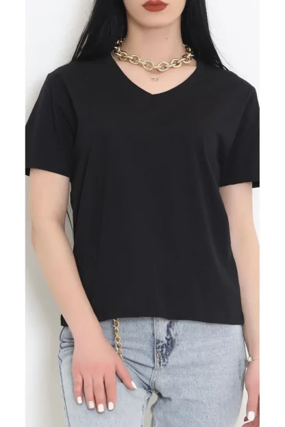 Black V-Neck T-Shirt 2