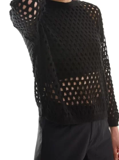 Ажурный черный вязаный свитер 3