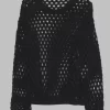 Женский черный тонкий вязаный свитер пористый, модели 7