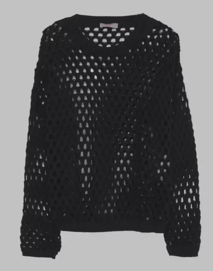 Женский черный тонкий вязаный свитер пористый, модели 7
