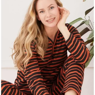 Büyük Beden Çizgili Pijama Takımı, Kadın