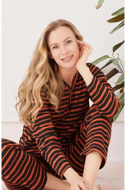 Büyük Beden Çizgili Pijama Takımı, Kadın