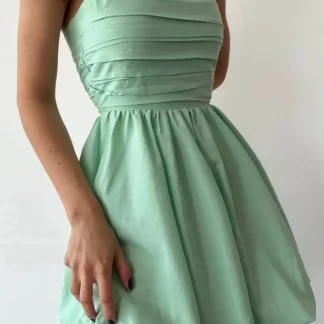 فستان بالون بحزام رفيع أخضر