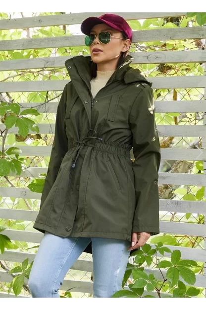 Hooded khaki green trench coat 5