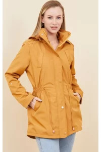 Hooded Mustard Color Trench Coat, women's.
