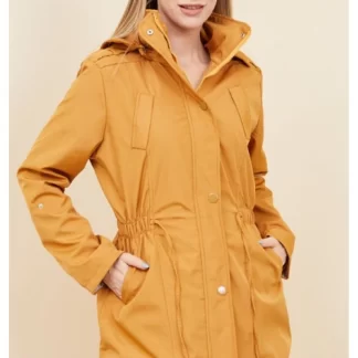 Hooded Mustard Color Trench Coat, women's.