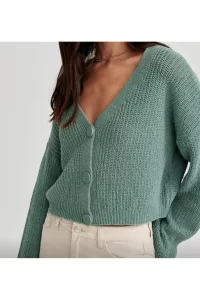 Green Knitwear Crop Cardigan, Women