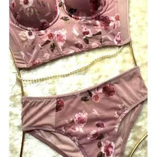 Floral patterned corset underwear bra set 3