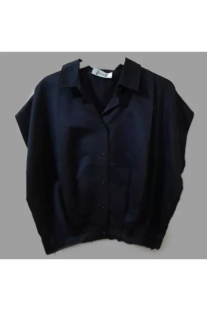 Oversize Kadın Crop Gömlek, Siyah 2