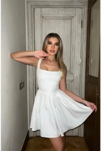 White Thick Strap Mini Dress models