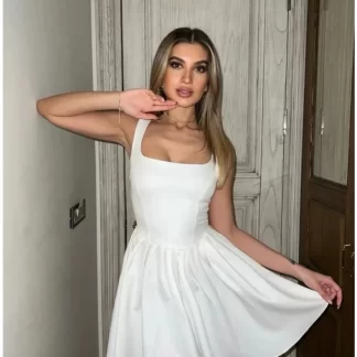White Thick Strap Mini Dress models