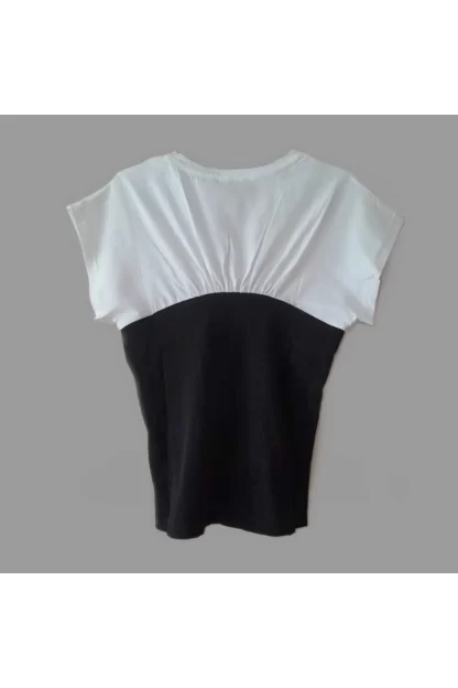 Lacivert Beyaz Çift Renkli Kadın Penye Tişört modelleri 4