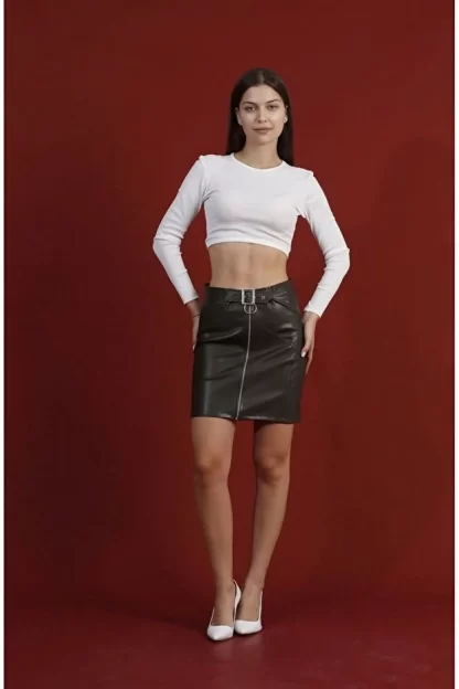 Brown Faux Leather Mini Skirt 4