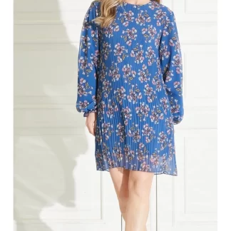 Blue Colored Pleated Floral Dress Models
