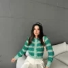 Mint Green and Petrol Green Knitted Crop Cardigan 2