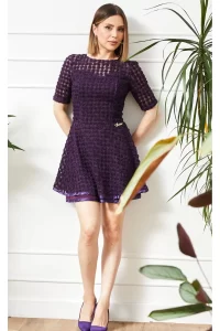 Purple embossed patterned dress models