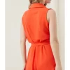 Shirt Collar Belted Orange Dress 5
