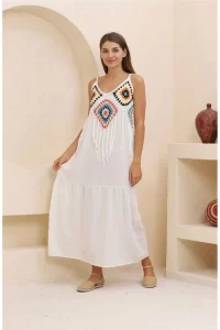 Strappy White Linen Dress models