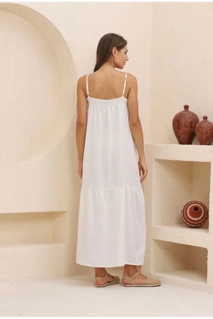 White Linen Strap Dress 2