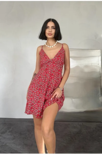 Floral red dress with thin straps 3