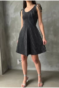 Striped Black Strap Dress models