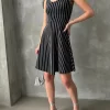 Striped Strap Black Dress 2