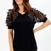 Black evening dress blouse with transparent sleeves and open shoulders 3